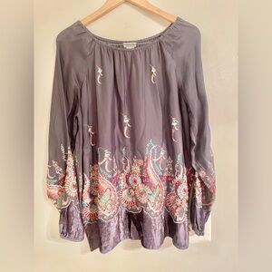 Sundance Boho Embroidered Peasant Top Relax fit Size S- EUC